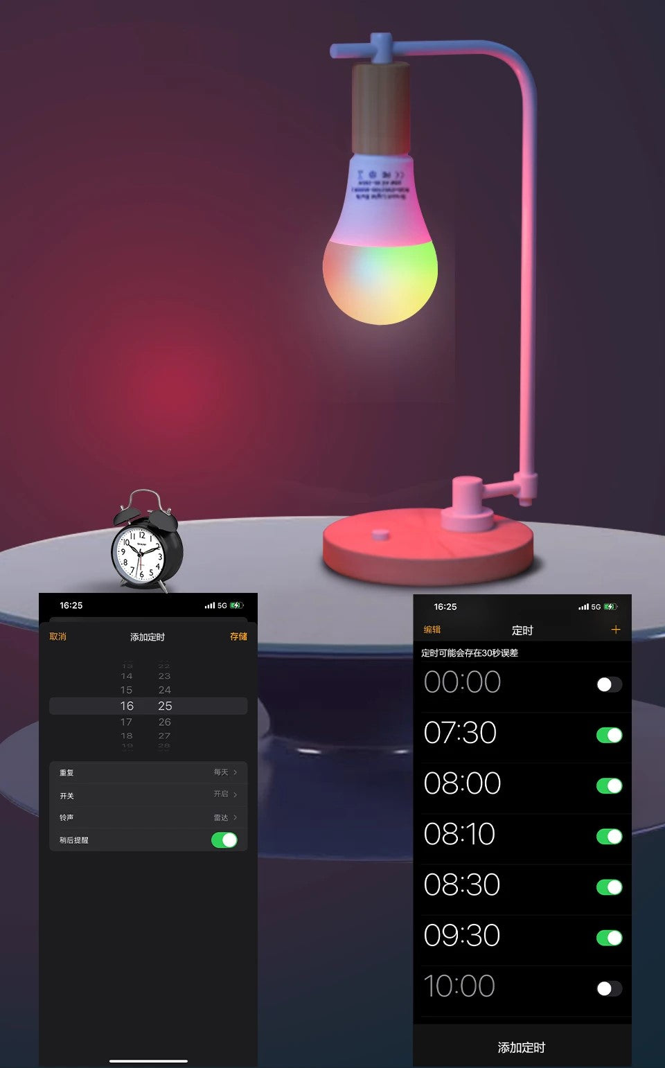Lampada intiligente de WiFi E27 de 12w compativel com Google Assistant, Home Alexa